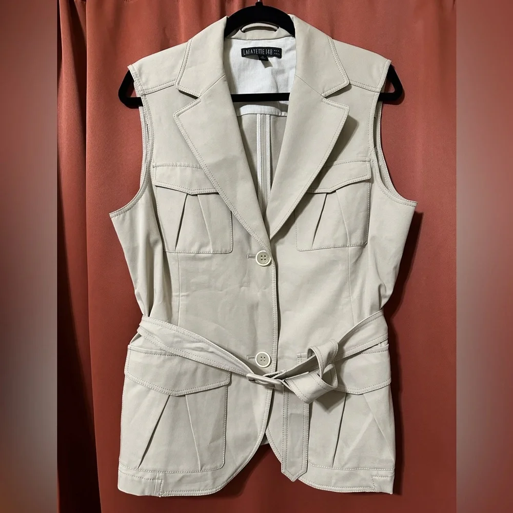 Lafayette 148 Safari Belted Sleeveless Jacket Vest Womens Size 12 - Picture 1 of 10